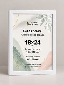 Белая рамка с классическим стеклом «Ананас Постер» 18×24 см