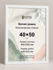 Белая рамка с классическим стеклом «Ананас Постер» 40×50 см Белая рамка с классическим стеклом «Ананас Постер» 40×50 см