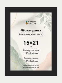 Чёрная рамка с классическим стеклом «Ананас Постер» 15×21 см