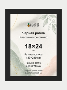 Чёрная рамка с классическим стеклом «Ананас Постер» 18×24 см
