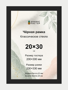 Чёрная рамка с классическим стеклом «Ананас Постер» 20×30 см
