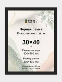 Чёрная рамка с классическим стеклом «Ананас Постер» 30×40 см
