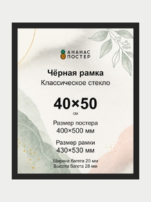 Чёрная рамка с классическим стеклом «Ананас Постер» 40×50 см Чёрная рамка с классическим стеклом «Ананас Постер» 40×50 см