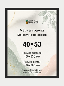 Чёрная рамка с классическим стеклом «Ананас Постер» 40×53 см Чёрная рамка с классическим стеклом «Ананас Постер» 40×53 см