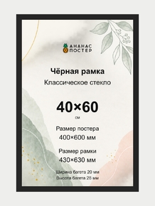Чёрная рамка с классическим стеклом «Ананас Постер» 40×60 см Чёрная рамка с классическим стеклом «Ананас Постер» 40×60 см