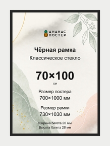 Чёрная рамка с классическим стеклом «Ананас Постер» 70×100 см