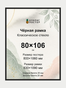 Чёрная рамка с классическим стеклом «Ананас Постер» 80×106 см
