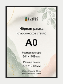 Чёрная рамка с классическим стеклом «Ананас Постер» А0