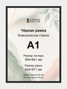 Чёрная рамка с классическим стеклом «Ананас Постер» А1 Чёрная рамка с классическим стеклом «Ананас Постер» А1