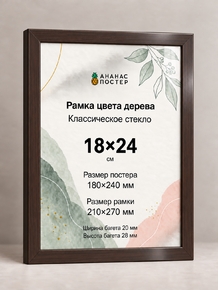 Рамка цвета дерева с классическим стеклом «Ананас Постер» 18×24 см