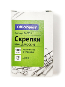 Скрепки металлические OfficeSpace, 28 мм, 100 штук