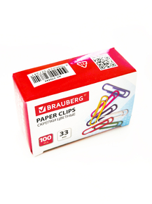 Скрепки цветные Brauberg, 33 мм, 100 штук