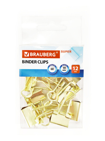 Зажимы золотые, для бумаг Brauberg, 19 мм, 12 штук