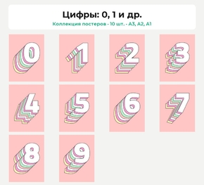 Цифры (Коллекция постеров, 10 шт.): 0, 1 и др.