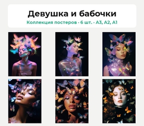 Девушка и бабочки (Коллекция постеров, 6 шт.)