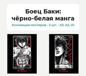 Grappler Baki (Коллекция постеров, 2 шт.): чёрно-белая манга | Боец Баки