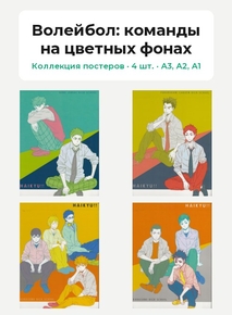 Haikyuu (Коллекция постеров, 4 шт.): команды на цветных фонах | Волейбол