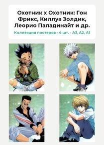 Hunter x Hunter (Коллекция постеров, 4 шт.): Гон Фрикс, Киллуа Золдик, Леорио Паладинайт и др. | Охотник х Охотник