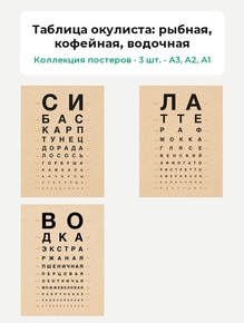 Таблица окулиста (Коллекция постеров, 3 шт.): рыбная, кофейная, водочная