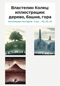 The Lord of the Rings (Коллекция постеров, 3 шт.): иллюстрации: дерево, башня, гора | Властелин Колец