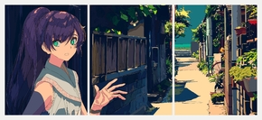 Anime street (Модульная картина из 3 частей) | Аниме улица