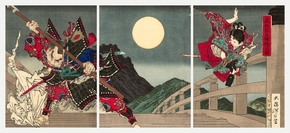 Цукиока Ёситоси (Модульная картина из 3 частей) | Benkei and Yoshitsune Dueling