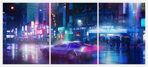 Cyberpunk street (Модульная картина из 3 частей) | Киберпанк улица