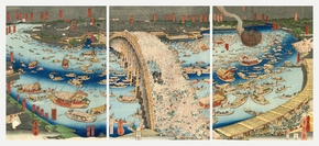 Утагава Садахидэ (Модульная картина из 3 частей) | Summer View of Ryogoku Bridge