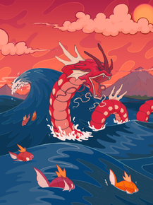 Dragon & waves (Модульные постеры) - 1 | Дракон и волны