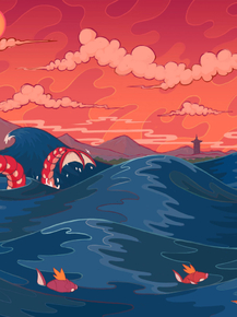 Dragon & waves (Модульные постеры) - 2 | Дракон и волны