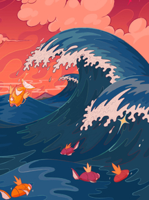 Dragon & waves (Модульные постеры) - 3 | Дракон и волны