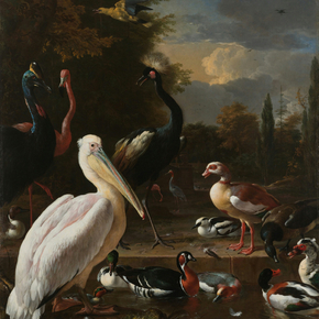 Melchior de Hondecoeter - A Pelican and Other Birds near a Pool | Мельхиор де Хондекутер