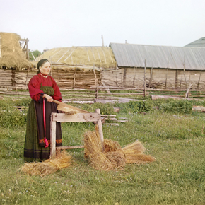 Крестьянка мнет лен. Пермская губерния