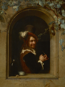 Frans van Mieris - Man with pipe at the Window | Ван Мирис, Франс