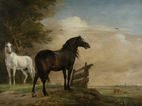 Potter Paulus - Twee paarden in de wei bij een hek | Паулюс Поттер
