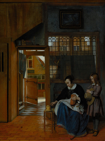 Pieter de Hooch - A Woman Preparing Bread and Butter for a Boy | Питер де Хох