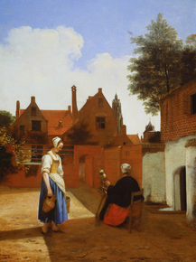 Pieter de Hooch - Courtyard in Delft at Evening a Woman Spinning | Питер де Хох