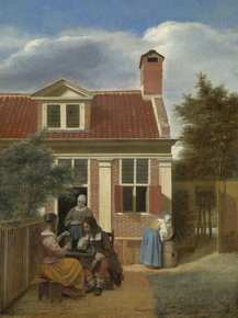 Pieter de Hooch - Een gezelschap op de plaats achter een huis | Питер де Хох