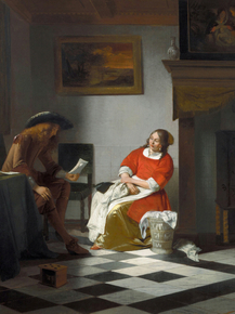 Pieter de Hooch - Man reading a letter to a woman | Питер де Хох