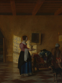 Pieter de Hooch - Woman with a Water Pitcher, and a Man by a Bed | Питер де Хох