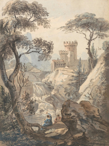 Paul Sandby - Italianate Landscape with Castle, Cascade and Anglers | Пол Сэндби Paul Sandby - Italianate Landscape with Castle, Cascade and Anglers | Пол Сэндби