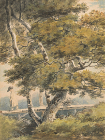 Paul Sandby - Trees, with a Man Crossing a Footbridge | Пол Сэндби
