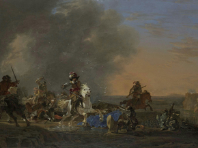 Jan Asselijn - Ruitergevecht bij zonsondergang | Ян Асселин