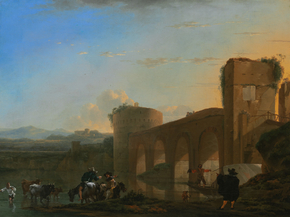 Jan Asselijn - The Tiber River with the Ponte Molle at Sunset | Ян Асселин