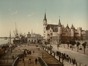 View of the Steen with the port, Antwerp, Belgium