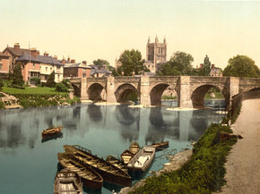 Cathedral and Wye bridge, Hereford, England