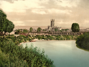 Cathedral from river, Gloucester, England