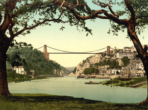 Clifton suspension bridge from the ferry, Bristol, England