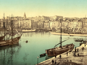 Old Harbor, Marseille, France, with Hotel-Dieu Hospital in background Old Harbor, Marseille, France, with Hotel-Dieu Hospital in background