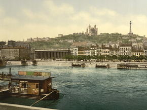 The Hill of Fourviere from St. Antoine Quay, Lyons, France